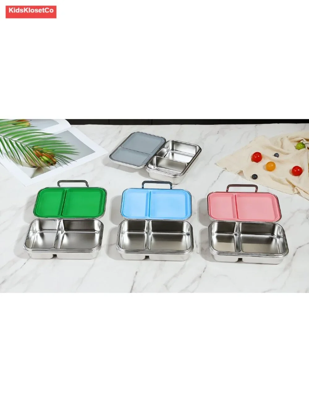 304 Stainless Steel 2-Compartment Bento Lunch Box with Leak-Resistant Silicone